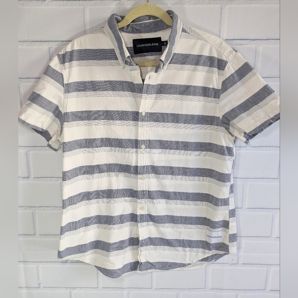 Calvin Klein Jeans Blue/White casual Cotton Button Down Shirt